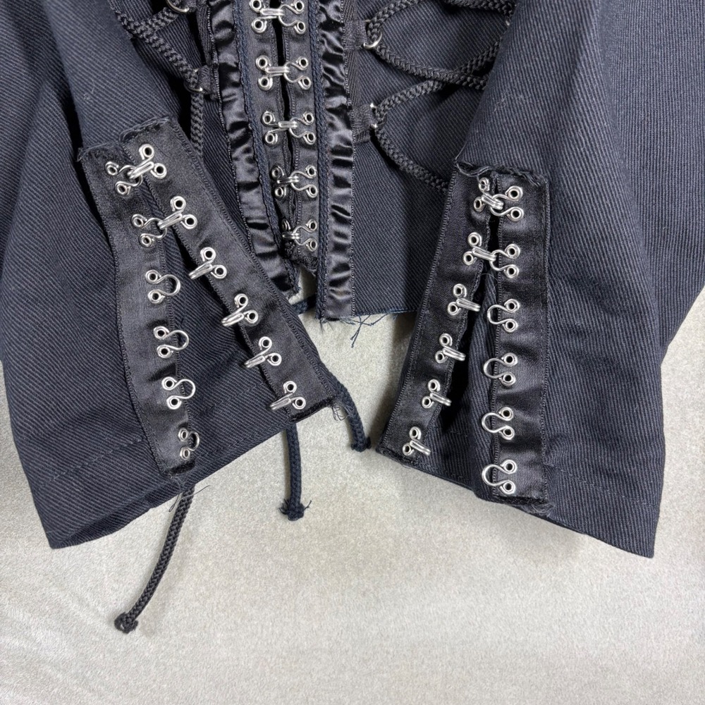 Vintage Redballs On Fire Pirate Coat Black Gothic Corset Lace Up Jacket Medium - Picture 4 of 7